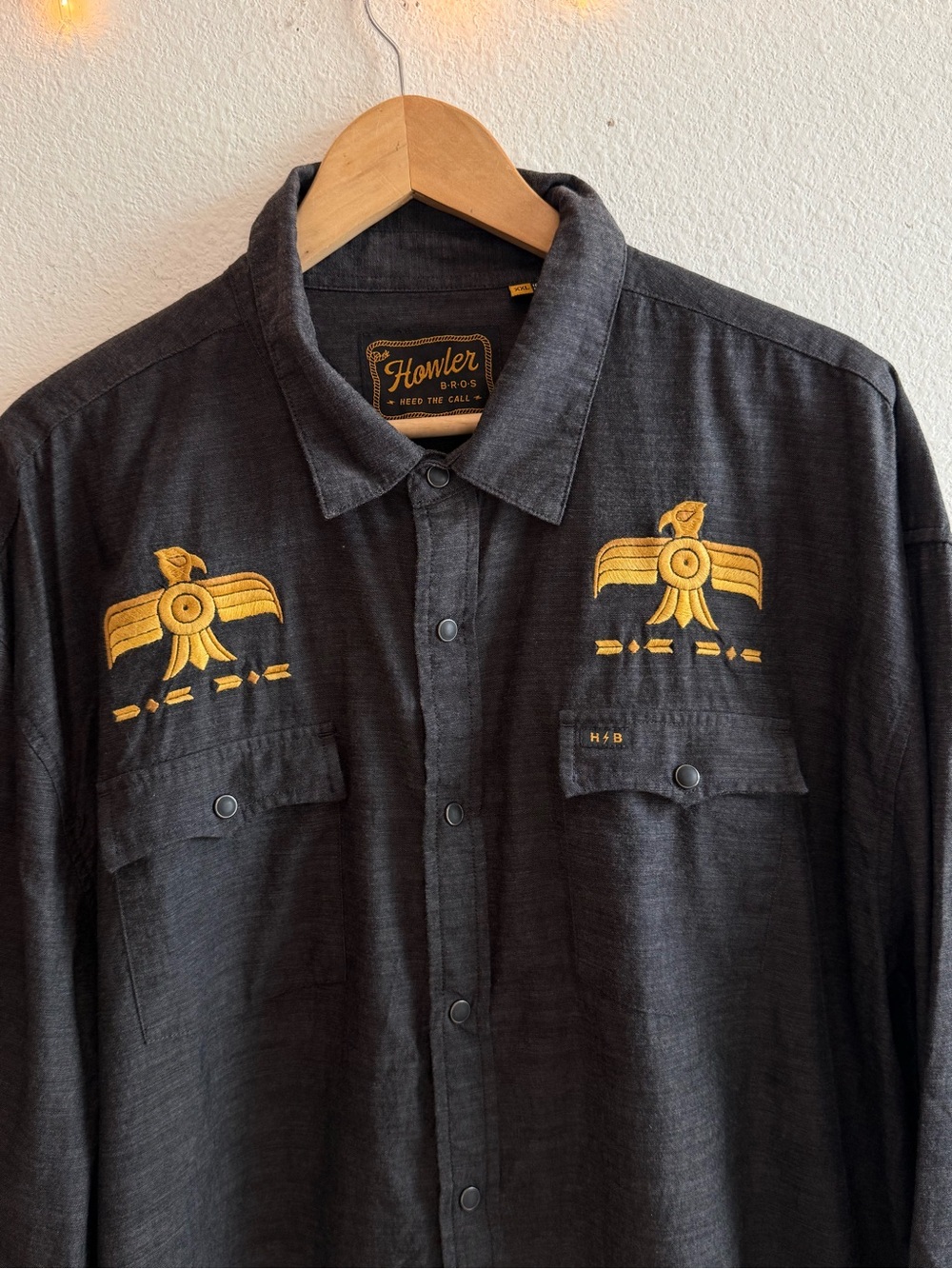 Howler Brothers Black Button-Down Shirt with Gold Thunderbird Embroidery